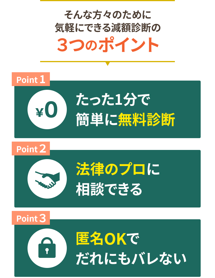 そんな方々のために気軽にできる減額診断の3つのポイント